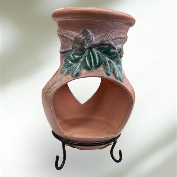 Terracotta Tealight Candle Holder Leaf Design & Stand - Picture 5 of 7